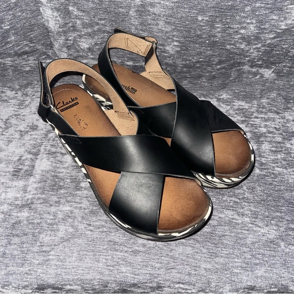 Clarks Collection Leather Heeled Wedge Sandal Valarie James SZ 6.5 Medium - Picture 6 of 8